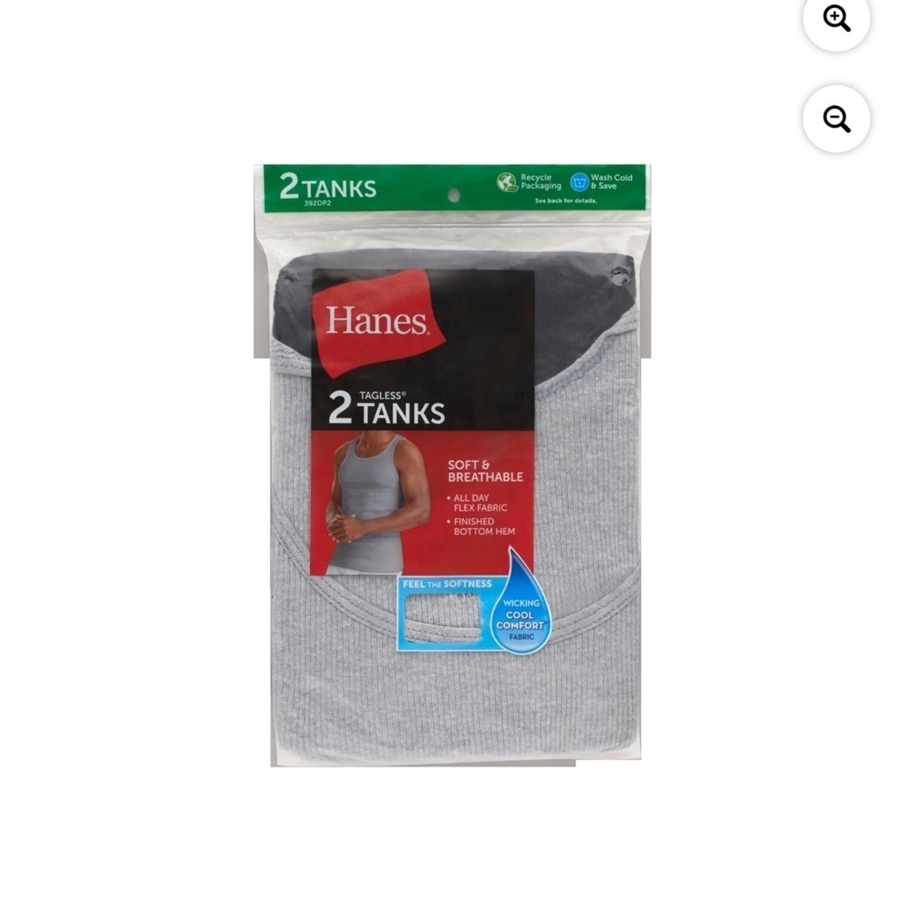 Hanes Tank Top Undershirt, Moisture-Wicking, Cotton Ribbed Tanks, 2-Pack x2 - Picture 2 of 9